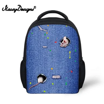 

Little Girls School Backpacks Cute Animal Cat Backpack for Children Casual 12inch Denim Kindergarten Bookbag Mochila