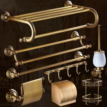 

European Antique Solid Brass Pendant Set Bathroom Rack Retro Paper Holder Bathroom Accessories Wall Mounted Toilet Brush Holder