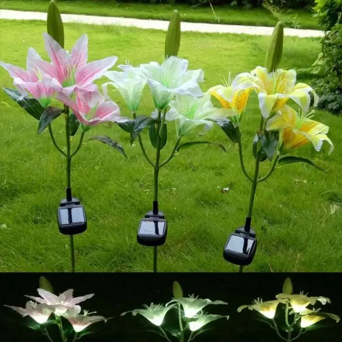 Высокая солнечная мощность 3 светодиода поддельные цветок лилии сад Кол пейзаж лампа открытый двора Вечерние огни LG66
