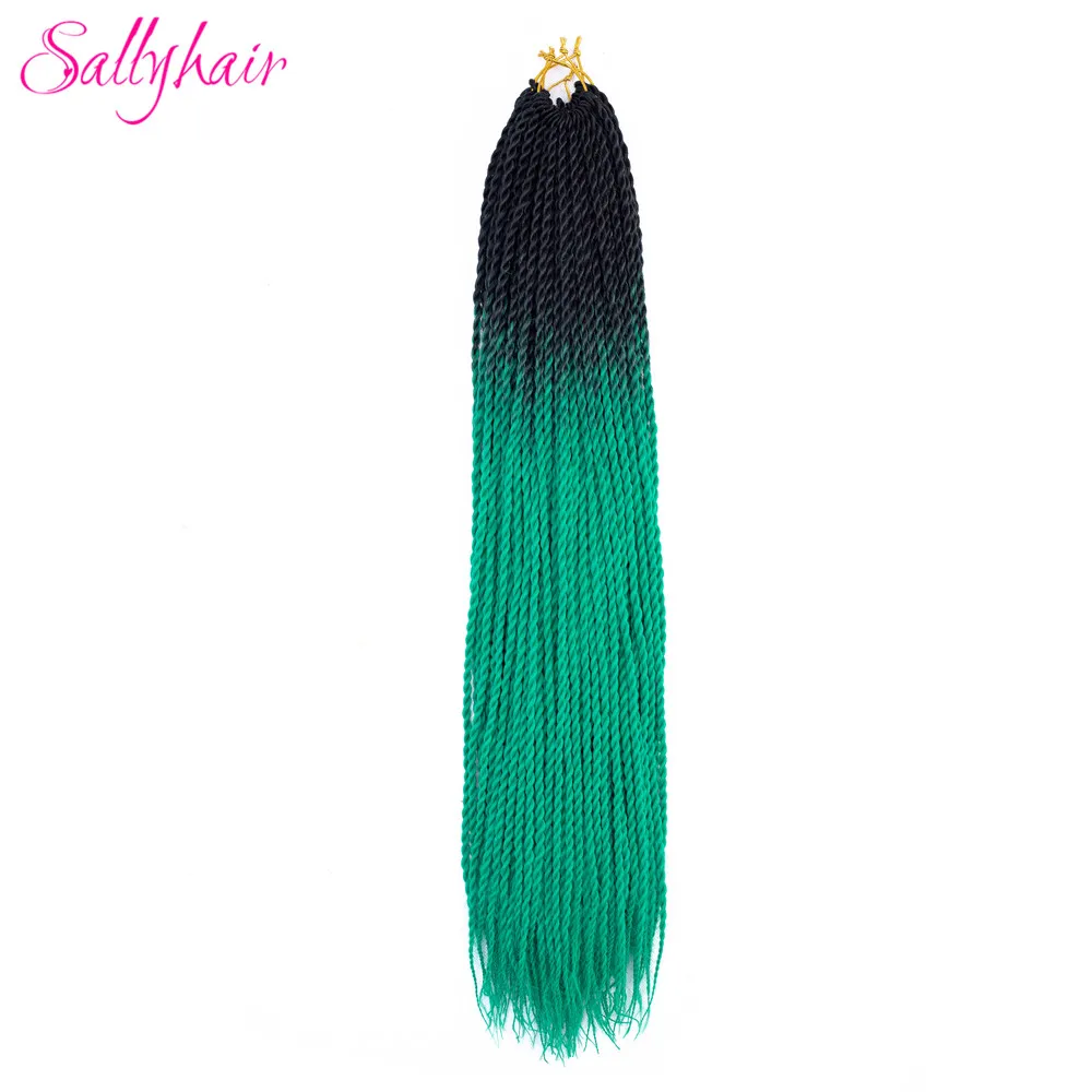 Sallyhair, 20 прядей, Омбре, цвет сенегаль, закрученные косички, волосы для наращивания, синий, серый, высокая температура, синтетические, вязанные, косички - Цвет: T1B/27