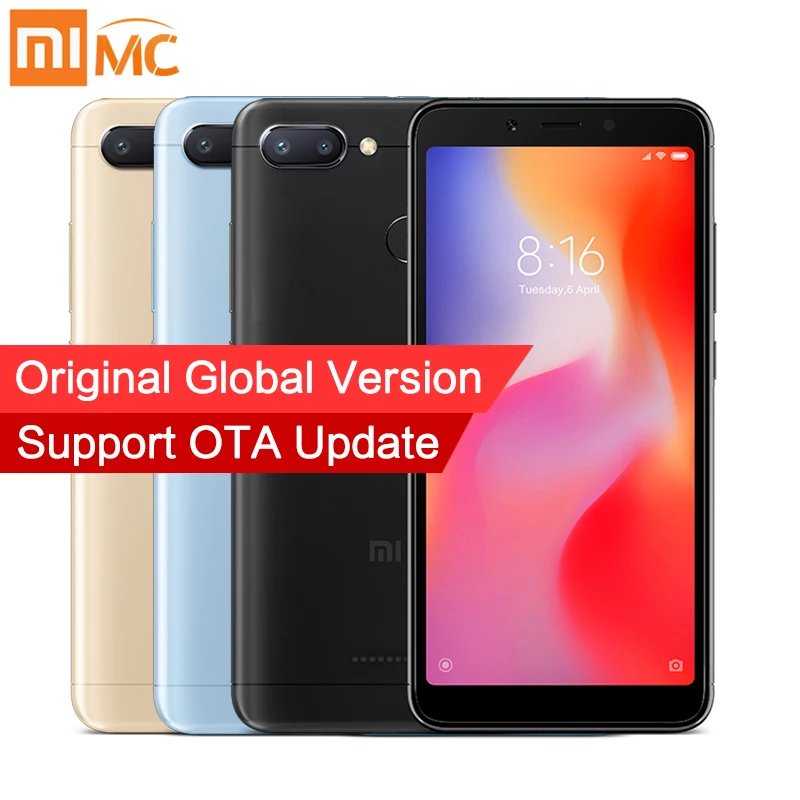 В наличии глобальная версия Xiaomi Redmi 6 3 ГБ 32 мобильный телефон MTK Helio P22 четыре ядра 5