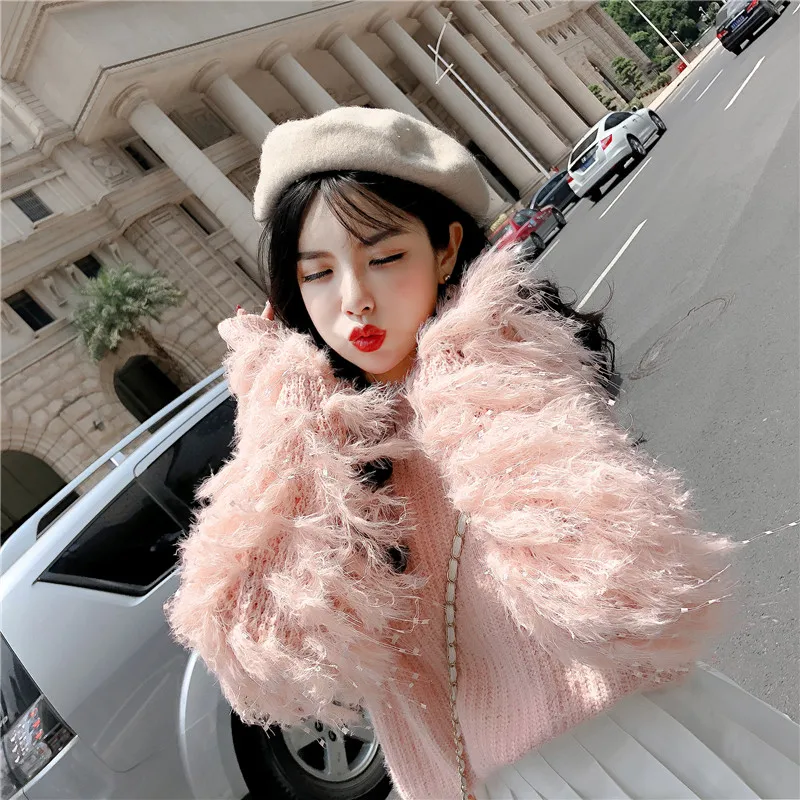Tassel Mesh Patchwork Fluffy Women Sweaters 2018 Autumn Winter Crochet Cashmere Elegant Pullovers Sweet Knitted Sweater 1214 | Женская
