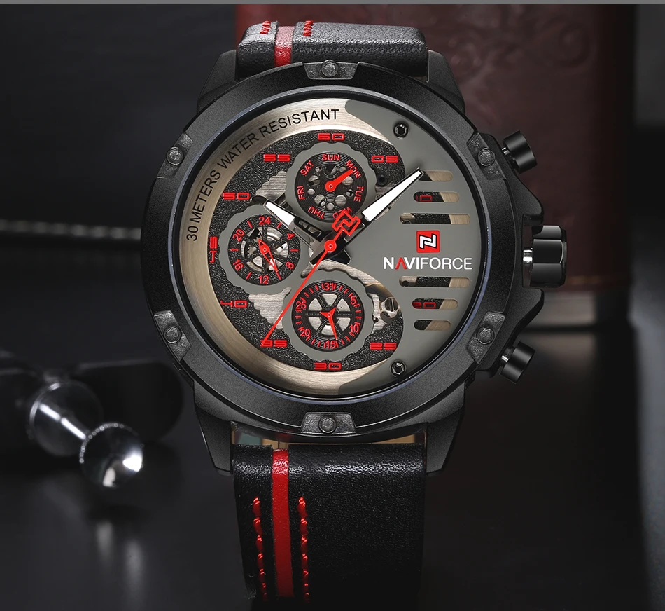 Relogio Masculino NAVIFORCE 9110 мужские часы лучший бренд класса люкс Золотые спортивные водонепроницаемые военные кварцевые кожаные часы на запястье мужские часы