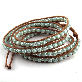 

Free Shipping Beautiful Fashion Glass Crystal Beads Long Wrap Bracelet 4 Wraps Leather Bracelet For Women