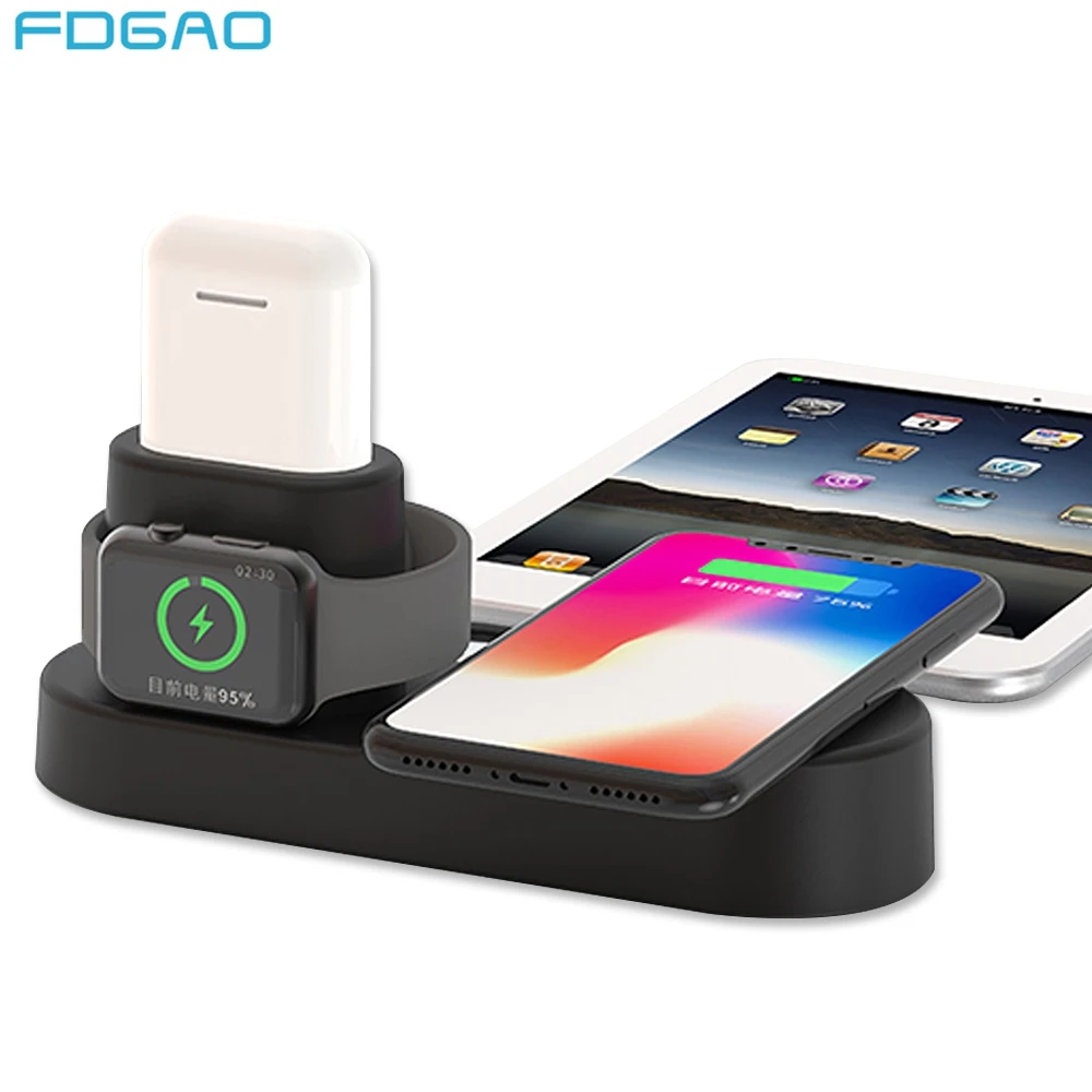 

FDGAO 10W Fast Qi Wireless Charger For iPhone XS Max XR X 8 Plus Samsung S9 S8 Apple Watch 4 3 2 AirPods Usb Charging Stand Dock