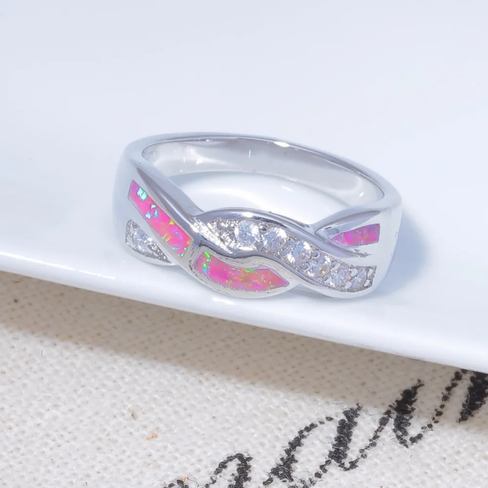 CiNily Created Pink Fire Opal Cubic Zirconia Silver Plated Wholesale Hot for Women Jewelry Engagement Ring Size 6.5-8.5 OJ9329