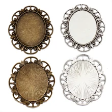 5 pcs 30x40mm antique bronze/prata banhado a Base de Dados Em Branco Cabochão Base de dados de Configuração Pingente para Cabochon Vidro cameo Colar DIY Fazendo