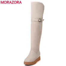 MORAZORA/ г.; высокие зимние сапоги; женская обувь на платформе; женские зимние сапоги; модные теплые однотонные женские сапоги из флока; ботфорты