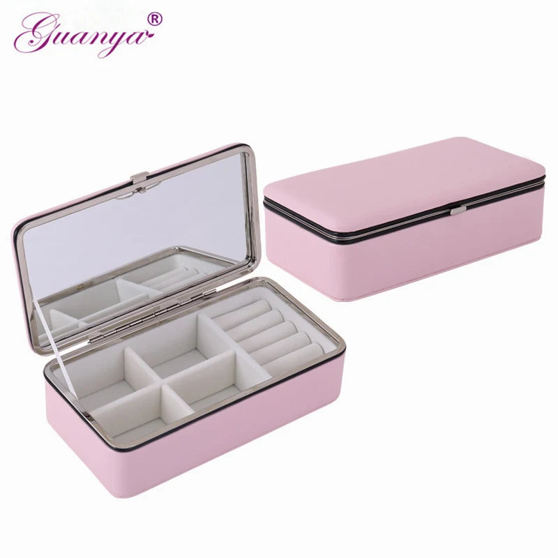 Guanya Jewelry Organizer Gift Box Necklace Earring Holder Packaging Display Case Travel Portable Box Ring Box with Mirror