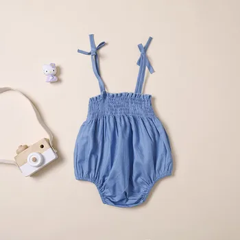 

2019 Newborn Baby Girls Rompers Sleeveless Strap Cartoon Print Denim Rompers Kids Girls Jumpsuit Newborn Clothes