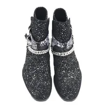 Высококачественные эксклюзивные индивидуальные новые брендовые ботинки в стиле панк из замши с острым носком на ремешке с блестками и пряжкой мужские ботинки подчеркивающие индивидуальность