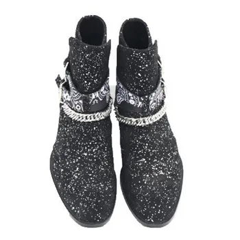 

High End exclusive customized New brand Sequin buckle strap Pointed Toe Suede Rock Punk Boots T show Men personalized boots