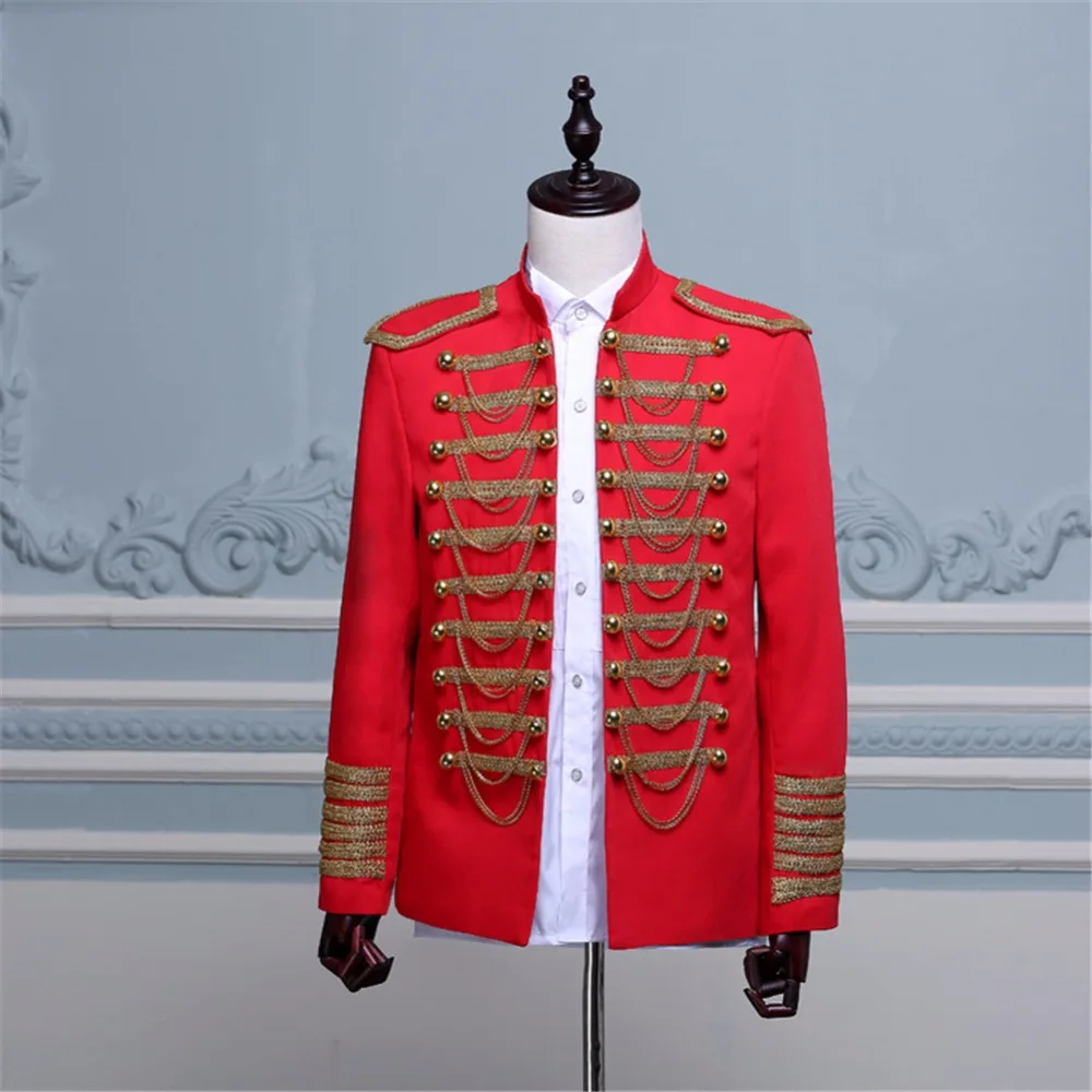 Red Stage Costumes Men Blazer With Chains Jacket Hombre Men Costume