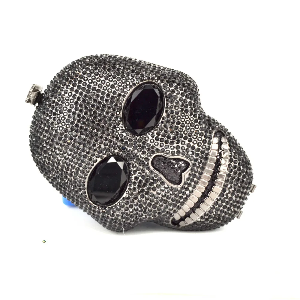 Черный с черепом ручной работы с украшением в виде кристаллов женские вечерние сумки Сумки для подарков на Хэллоуин класса люкс со стразами женские сумки клатч для вечеринок SC027