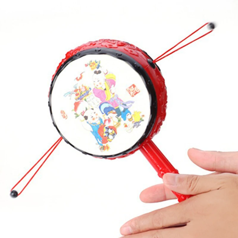 Красный китайский традиционный спин игрушка погремушка барабан дети мультфильм ручной Колокольчик пластик для ребенка