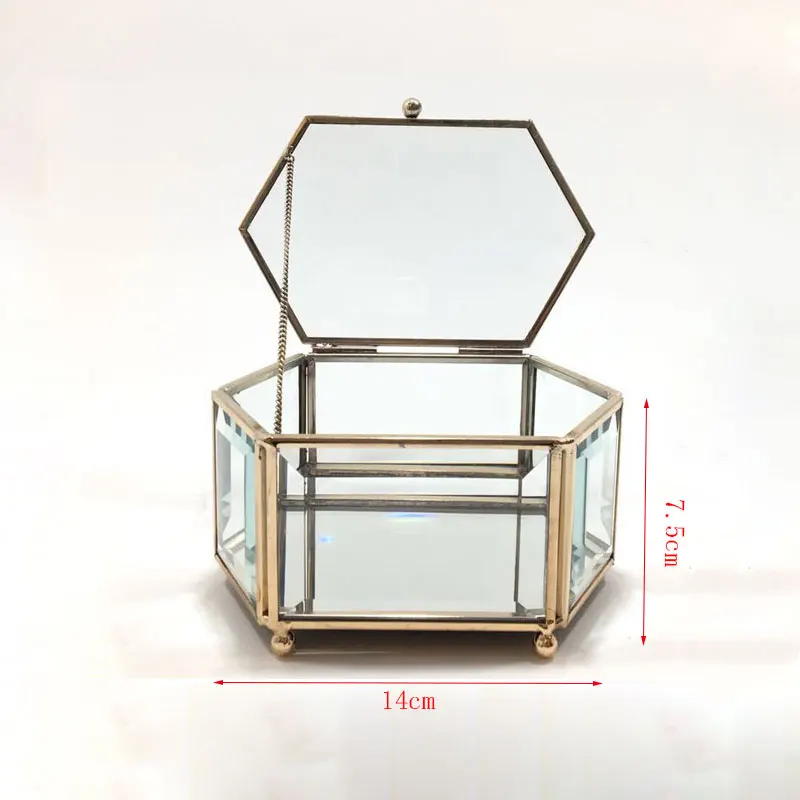Европейский стиль, металлический стеклянный многоугольник, органайзер для макияжа, ювелирные изделия, маленькая коробка для хранения, Настольная отделка, Подарочный декор, контейнер - Цвет: liu bian xing