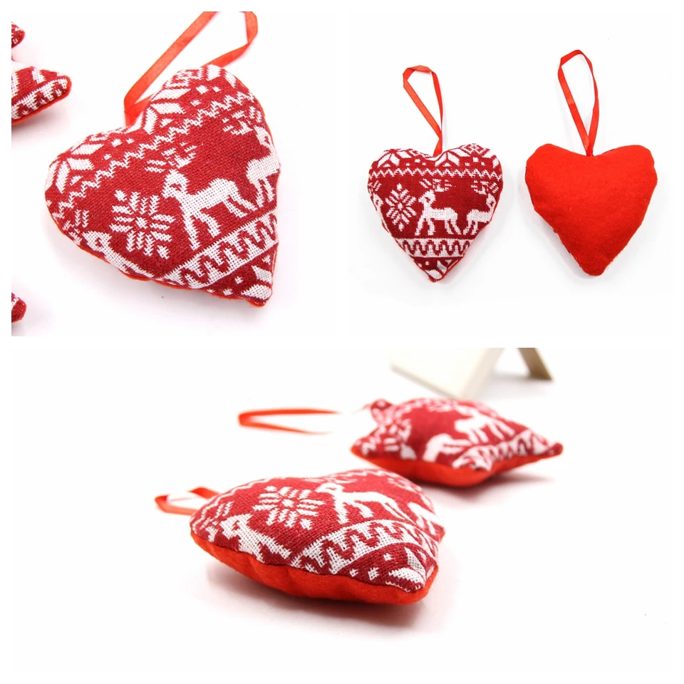 1PC DIY Red Heart&Star&Tree Ornaments Christmas Pendant Ornaments For Xmas Tree Decorations Kids Gift Christmas Party Supplies