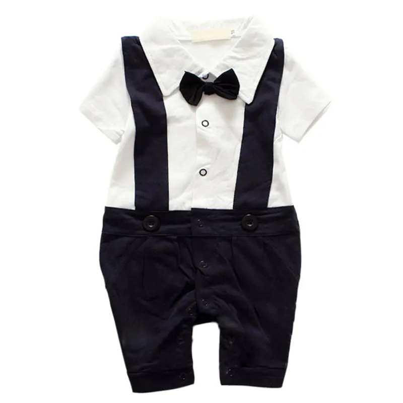 Kids Boys Cotton Gentleman Short Sleeve Romper Jumpsuit Bodysuit Clothes Outfit in Clothing