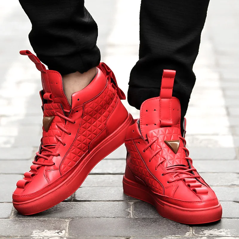 

Fashion Glossy Gold Patrick Mohr Men Flat Triangle Shoes Genuine Leather Trend Casual High Top Skate Shoes Men Zapatos Hombre