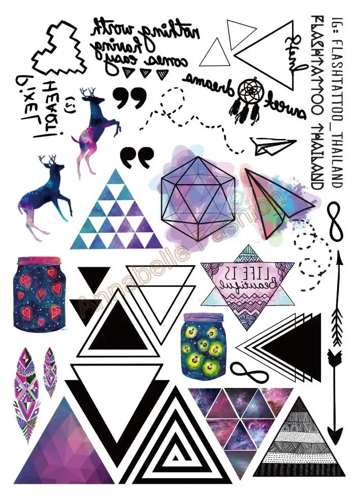 A6080-207 Big Black tatuagem Taty Body Art Temporary Tattoo Stickers Colored Deer Triangle Arrow Glitter Tatoo Sticker