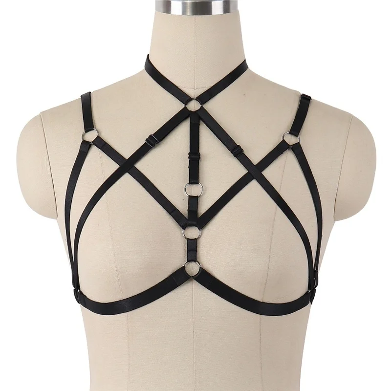 

Sexy Harness Bra Bondage Lingerie Body Harness Belt Black Elastic Adjustable Top Caged Bra Bustier Goth Rave Wear Body Cage