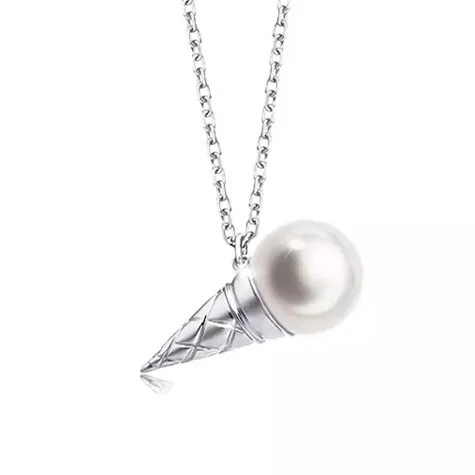 

925 Sterling Silver Ice cream style Pearl Pendant Necklace Jewelry Making Findings Accessories Free shipping 7mm