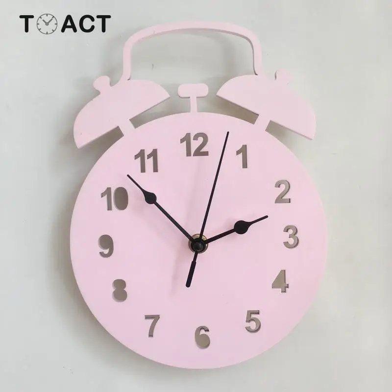 Nordic Wooden Alarm Clock Shape Children's Room Wall Clocks Wood Home