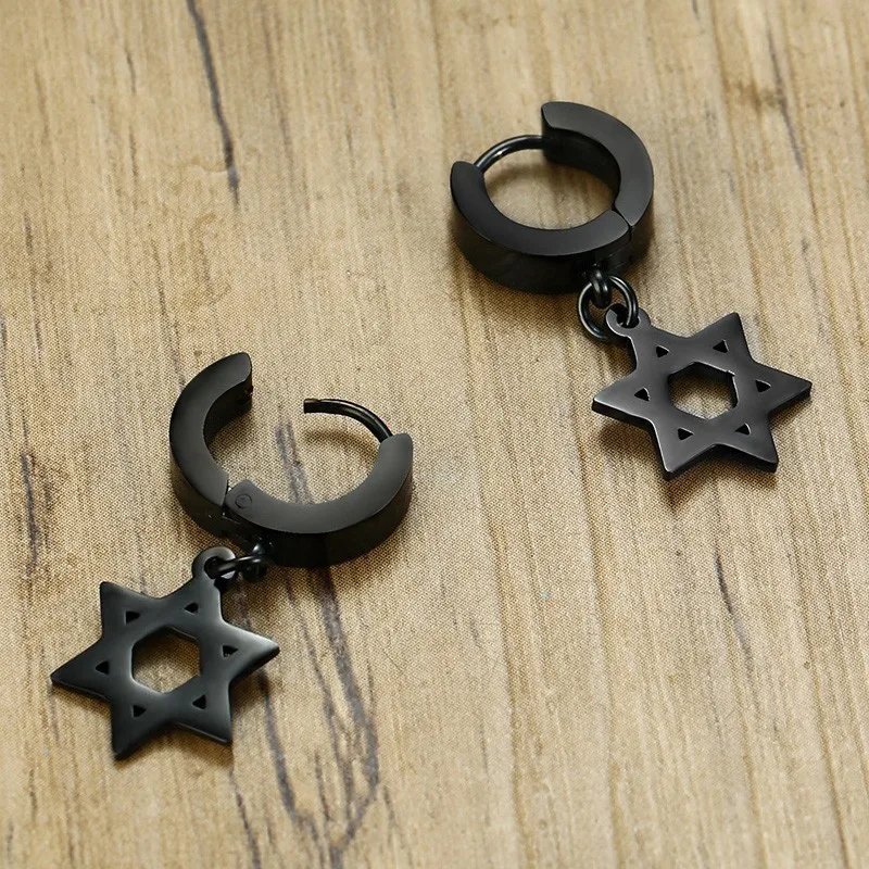 Мужские сережки Star of David черные серьги из нержавеющей стали Подарочные ювелирные