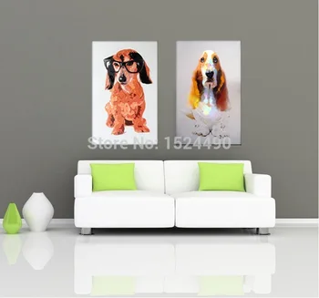 

100% Hand Painted Oil Paintings Picture Panel Lovely Dog Animal Oil Painting on Canvas for Home Decoration 60X90CM