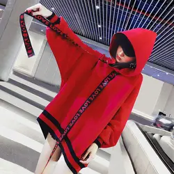 Kpop черные розовые красные женские с длинной деталью толстовки уличная Корейская новая теплая толстовка с капюшоном Harajuku женская одежда