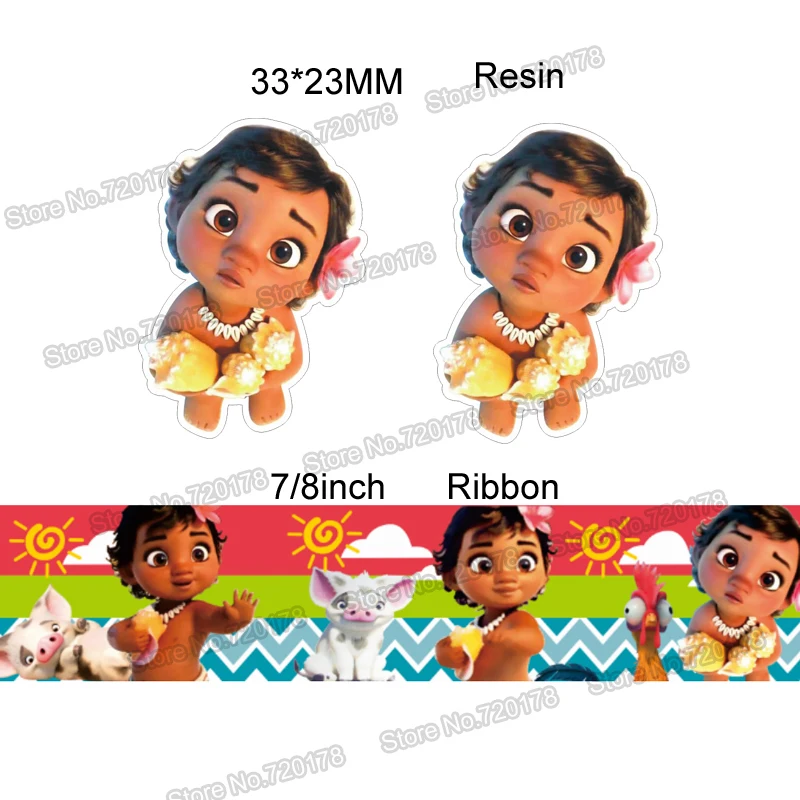 

printed cartoon Baby Moana grosgrain ribbon and resin sets 7/8inch 50yard ribbon and 50pcs resin 1 set REB30