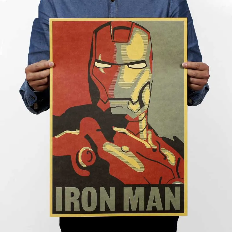 

Vintage poster iron man movie posters Cartoon poster retro kraft paper adornment college students Printing poster