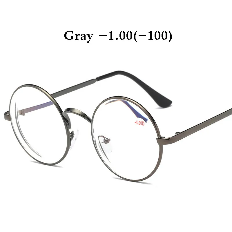 Iboode классические ретро круглые очки для близорукости для женщин с диоптрией-1,0 до-4,0 винтажная металлическая оправа близорукие очки для девочек - Цвет оправы: Gray -1.00