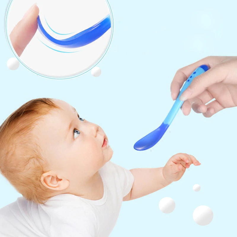 

Baby safety feeding toddler flatware temperature sensing spoon and fork feeding flatware baby feeder utensils spoon tableware