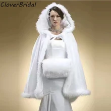 Накидка с капюшоном для новобрачных Длинные свадебные плащи цвета слоновой кости искусственный мех Зимние Свадебные аксессуары Свадебные накидки накидка