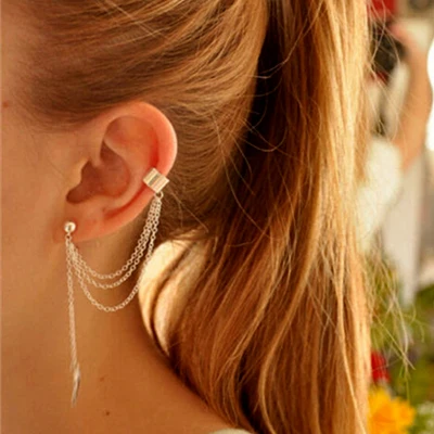 Women Stylish Punk Leaf Chain Tel Dangle Clip Ear Cuff Earrings Women Stylish Punk Leaf Chain Tel Dangle Clip Ear Cuff Earrings Summer Style Gold Silver Wrap