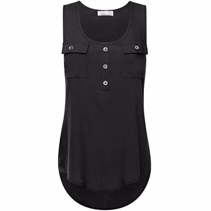 

2018 New Fashion Plus Size Women's Casual T-shirt O-neck Sleeveless Vest with Pockets Sexy Loose Autumn summer Tops