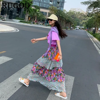 

RUGOD 2019 New arrival Chic skirt Cake multilayer summer skirt Floral loose jupe longue femme harajuku