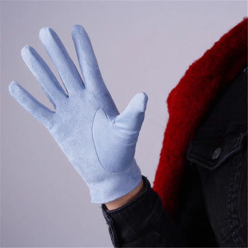 Woman's Suede Gloves Short Style Simulation Leather Brushed Suede Matte Dermabrasion Light Blue 21cm Female Mittens TB112 Woman's Suede Gloves Short Style Simulation Leather Brushed Suede Matte Dermabrasion Light Blue 21cm Female Mittens TB112