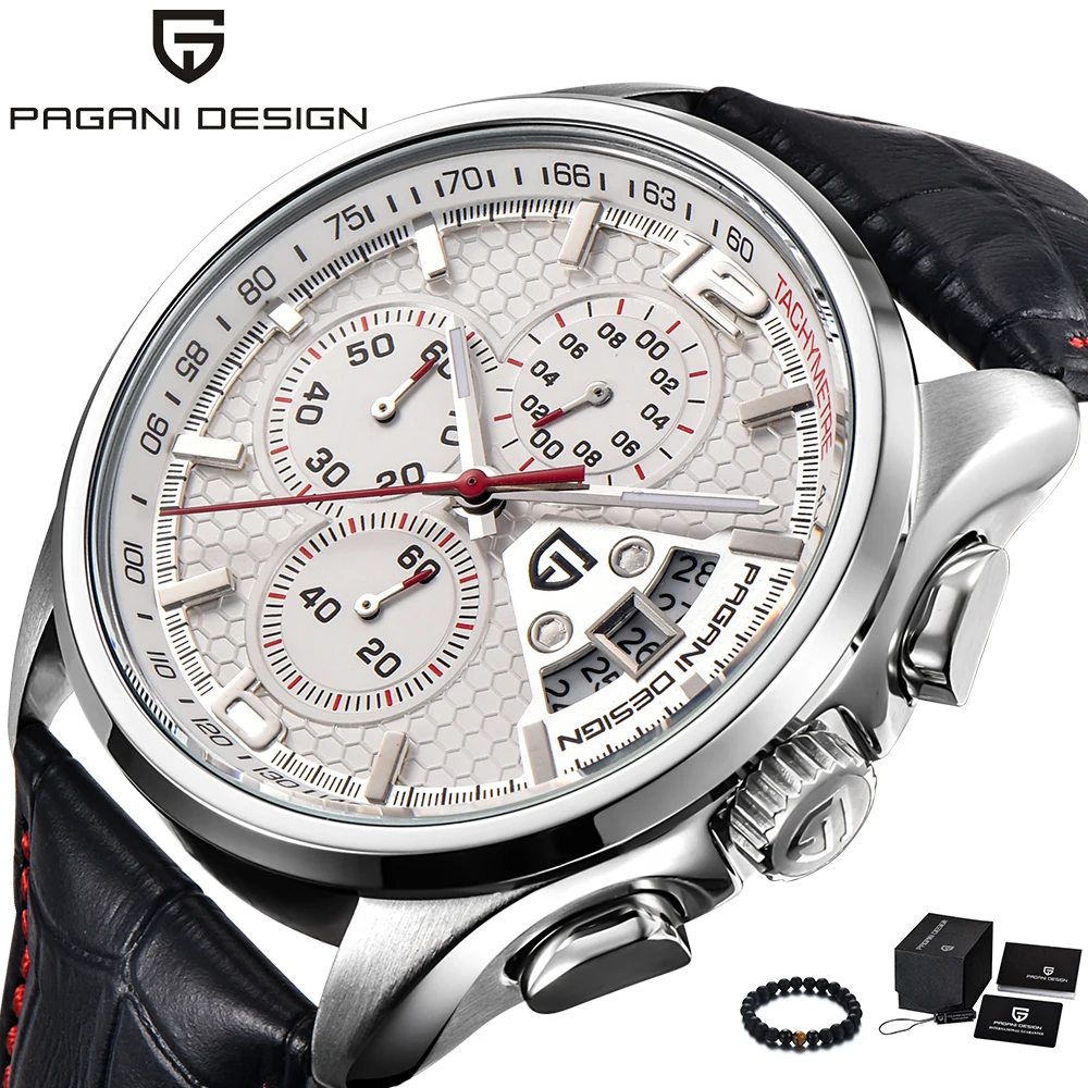 

PAGANI Design Luxury Brand Men Watch Quartz Waterproof Silver Leather Band Wrist Watches Mens Chronograph Causal Sport Watch