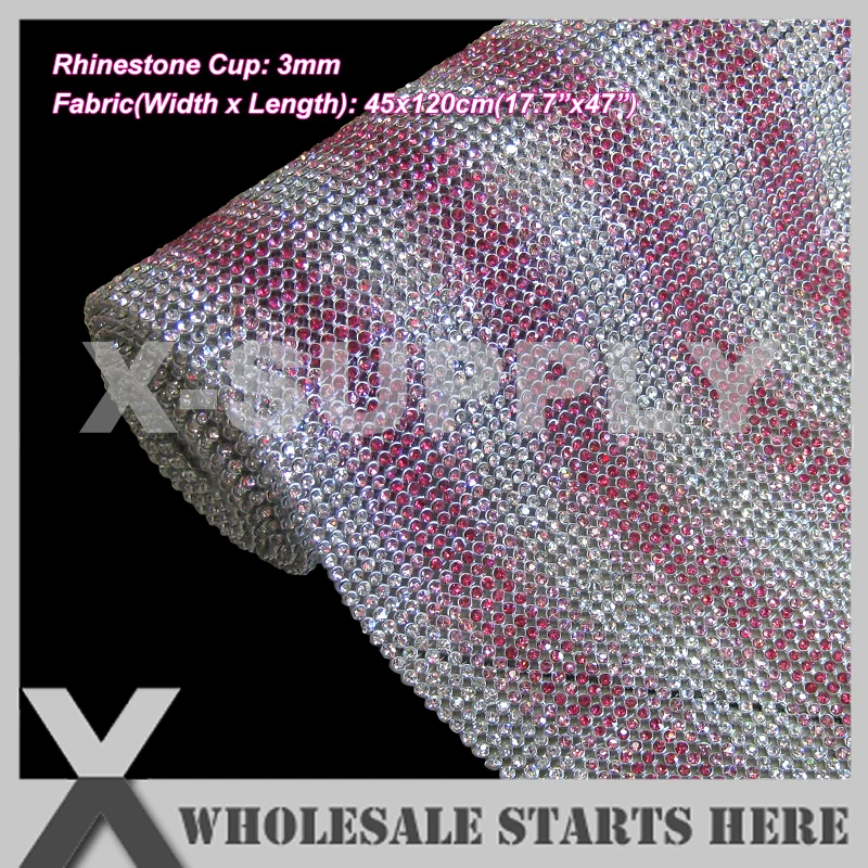 

3mm Iron On Rhinestone Mesh Sheet,Mixed Crystal Lt.Rose and Rose Rhinestones in Silver Metal Base(5PCS TO GET 20% OFF)
