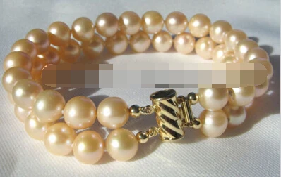

shitou 00889 AAA 8" 2row 8-9mm pink perfect round freshwater pearl bracelet-14k/20
