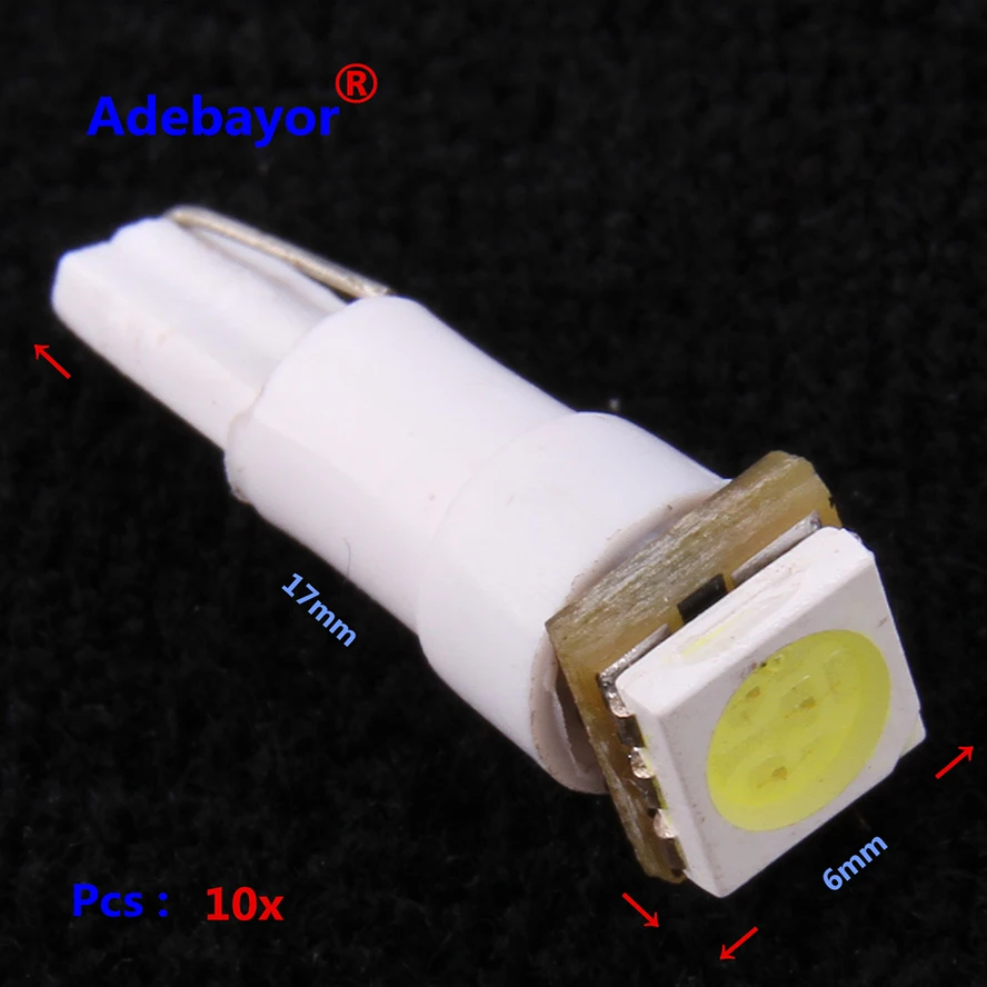 100 шт./лот салона светодиодный T5 1 SMD 5050 Светодиодная панель Клин 1 светодиодный автомобиль свет лампы цвет желтый, синий; размеры 34–43 зеленый красного и белого цвета