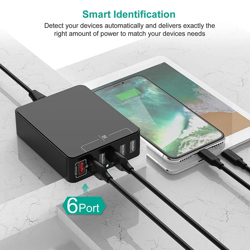 SeenDa QC2.0 быстрое зарядное устройство USB 35 Вт 6 портов зарядная станция для iPhone Samsung LG