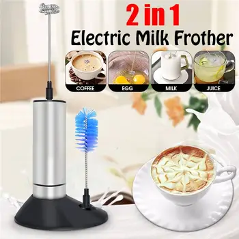 

NEW 2 in 1 Electric Milk Frother 2 Whisk Hand Milk Foamer Kitchen Mixer for Cappuccino Coffee Beater Frothers with Stand