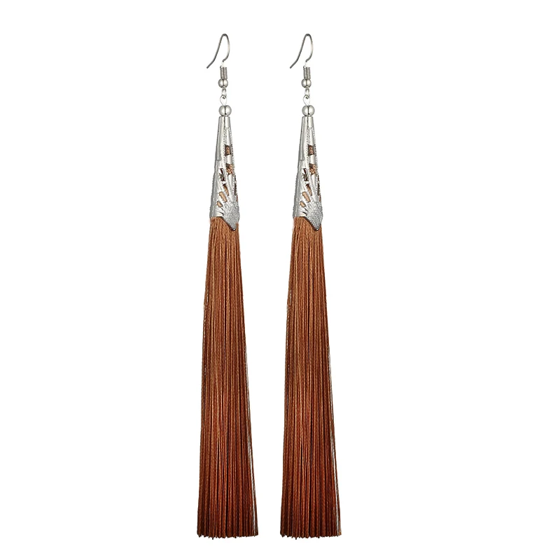 LOVBEAFAS Long Tassel Earrings For Women Fashion Jewelry Boho Drop Fringe Vintage Statement Bohemian Earrings Pendientes - Окраска металла: Coffee