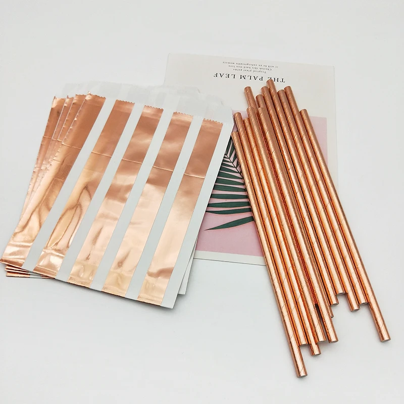 

100pcs Party Supplies Silver Gold Rose Foil Dot Star Stripe Chevron Paper Bag Drinking Paper Straw Baby shower Wedding Birthday