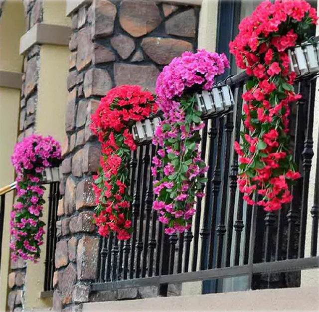 Colgante artificial plantas realista seda artificial flores en la pared