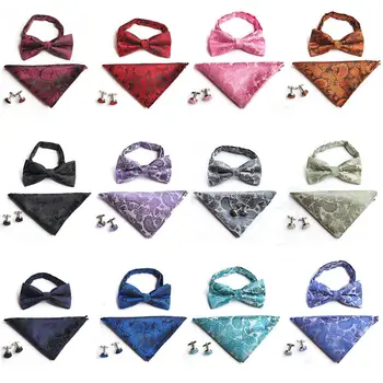 

Mens Paisley Floral Tuxedo Bow Tie Cufflinks Pocket Square Handkerchiefs Set HZTIE0312