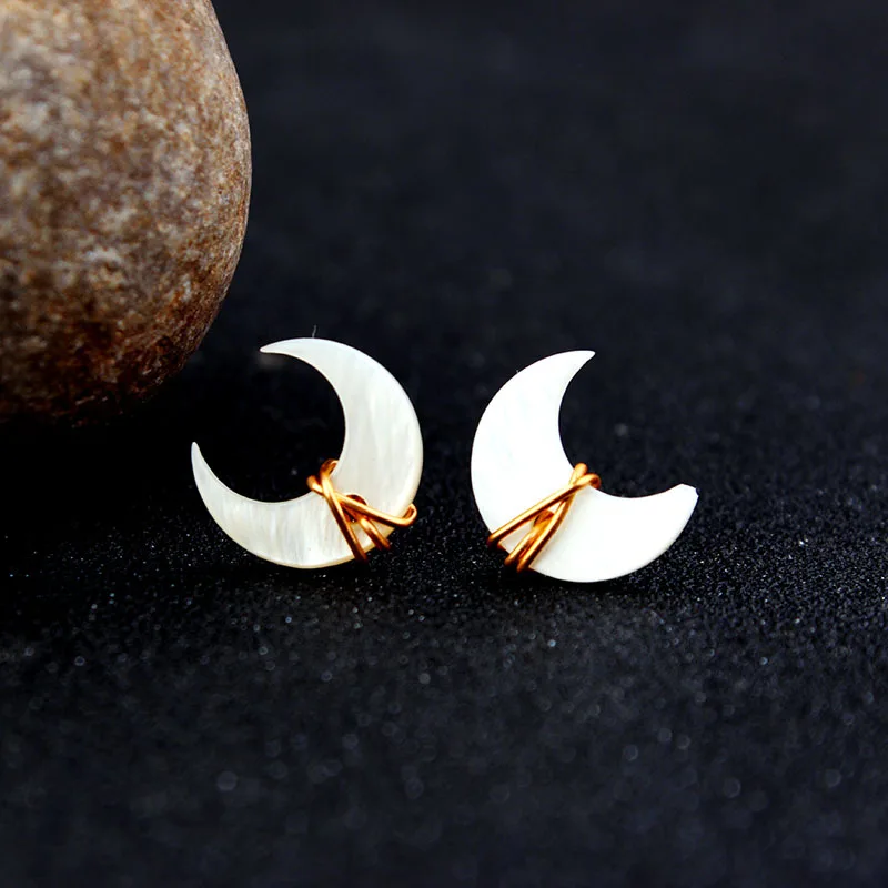 Женские серьги гвоздики в виде полумесяца из медной проволоки|Серьги-гвоздики| |